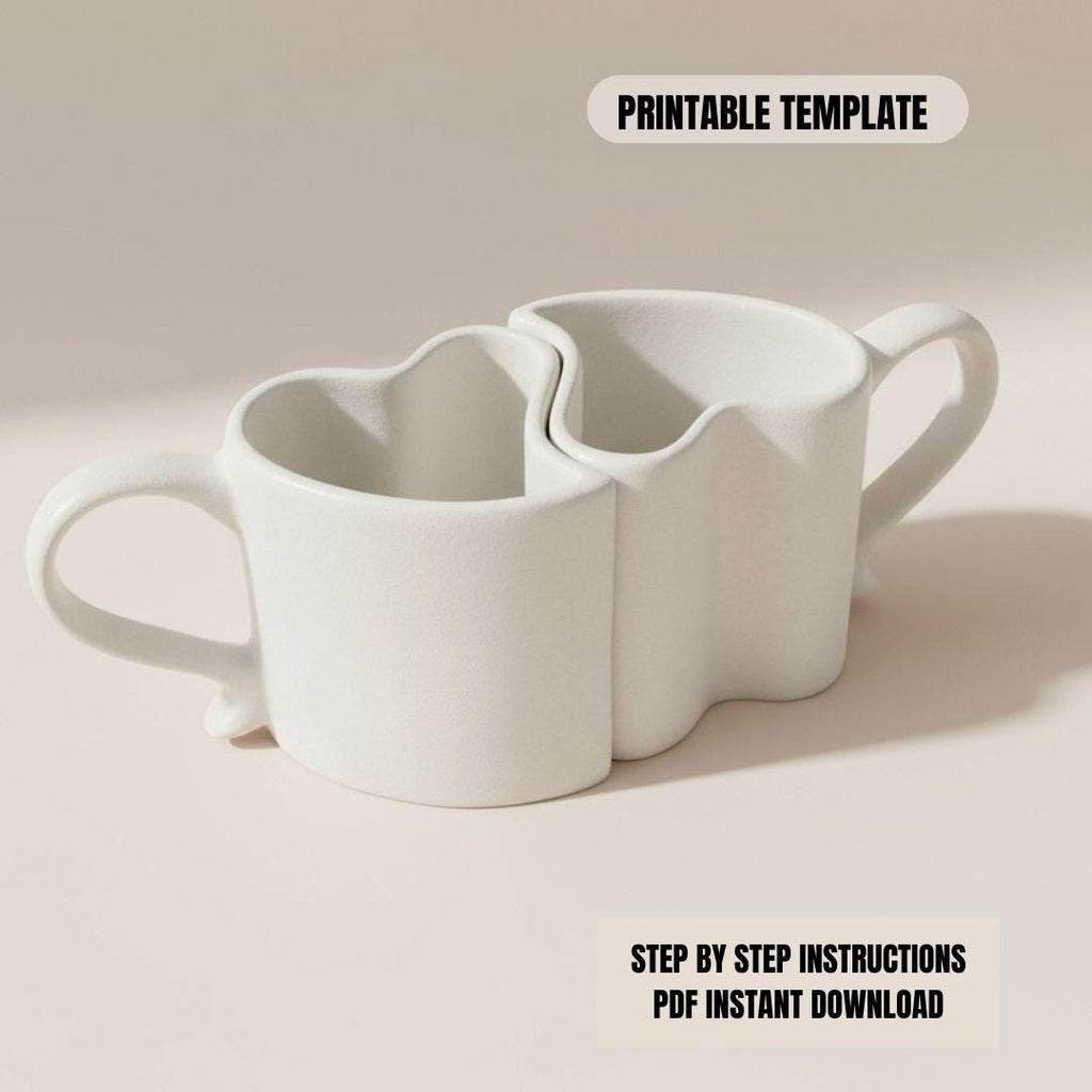Pottery Mug Template | Valentine Couple Slab Building PDF Pattern