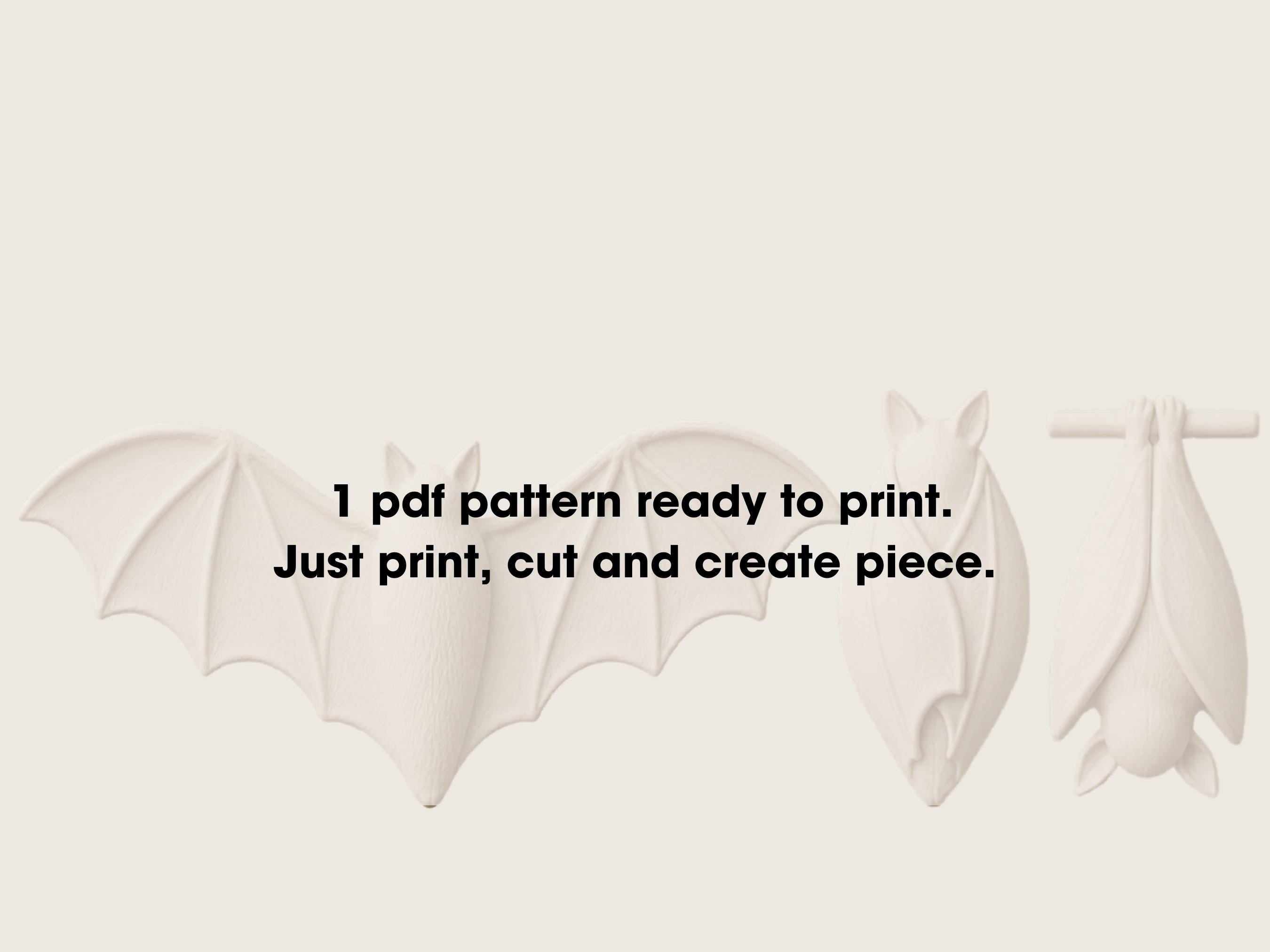 Bat Pottery Template, 3 PDF Bat Designs, Slab-Building Pattern A4