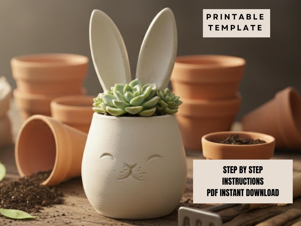 Bunny Planter Template - DIY Slab Building PDF Pattern for Handbuilt Rabbit Planter
