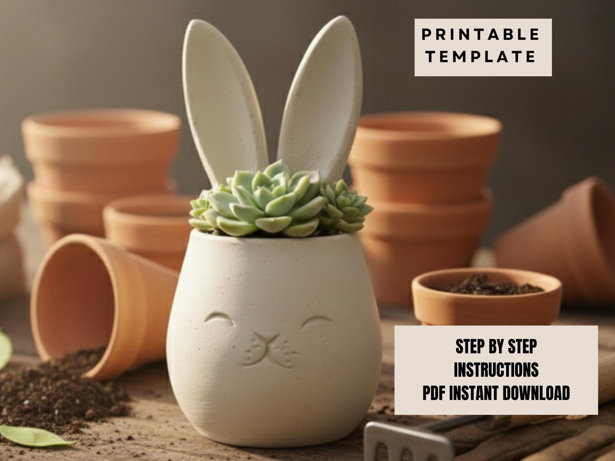 Bunny Planter Template - DIY Slab Building PDF Pattern for Handbuilt Rabbit Planter