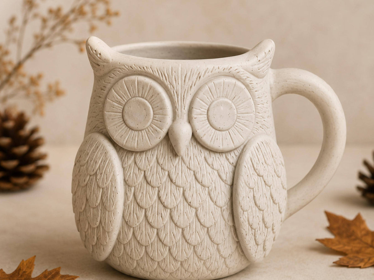 Owl Mug Pottery Slab Template | Cozy Autumn large Coffee Mug (PDF Download)