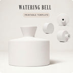 a white ceramic object, possibly a vase or a container, with a watering bell attached to it. The object appears to be a simple, minimalist design with a round shape and a small opening at the top.