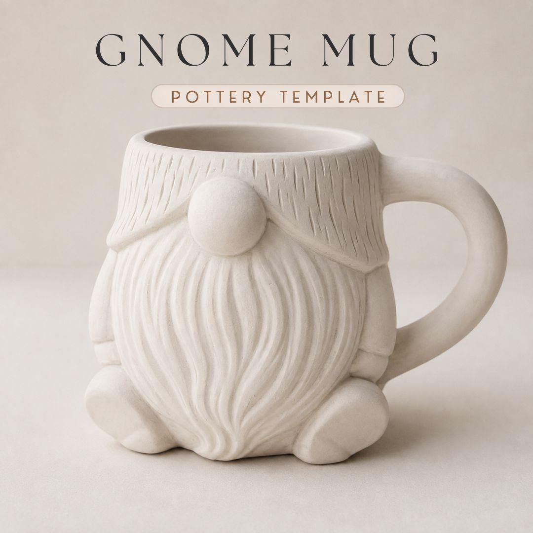 Gnome Mug Pottery Template | Cozy Autumn large Coffee Mug (PDF Download)