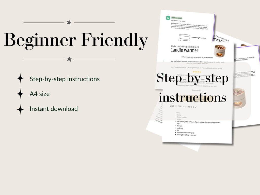Candle warmer Pottery Template, Fondue set Slab Building (PDF Pattern)