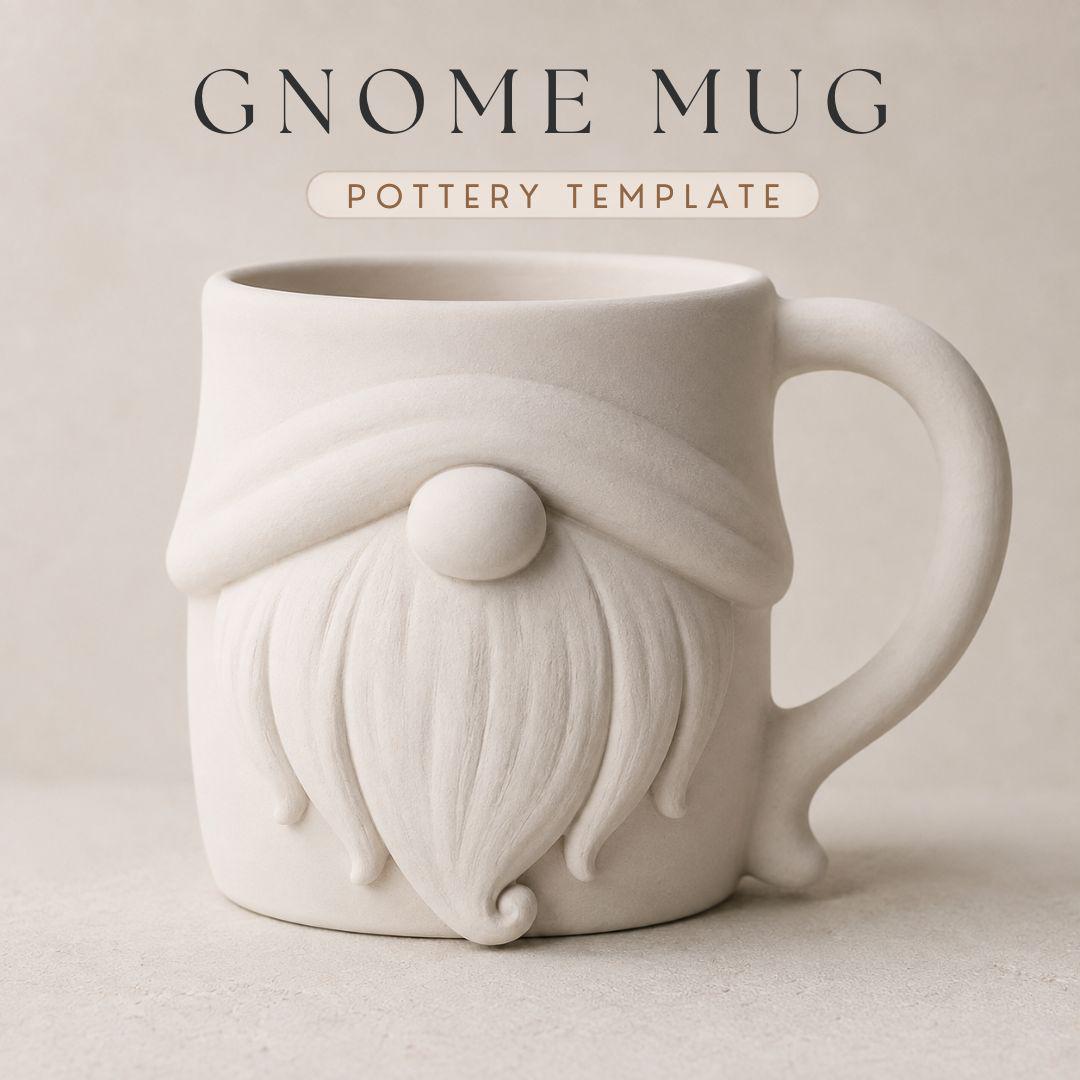 Gnome Mug Pottery Template | Cozy Autumn large Coffee Mug (PDF Download)