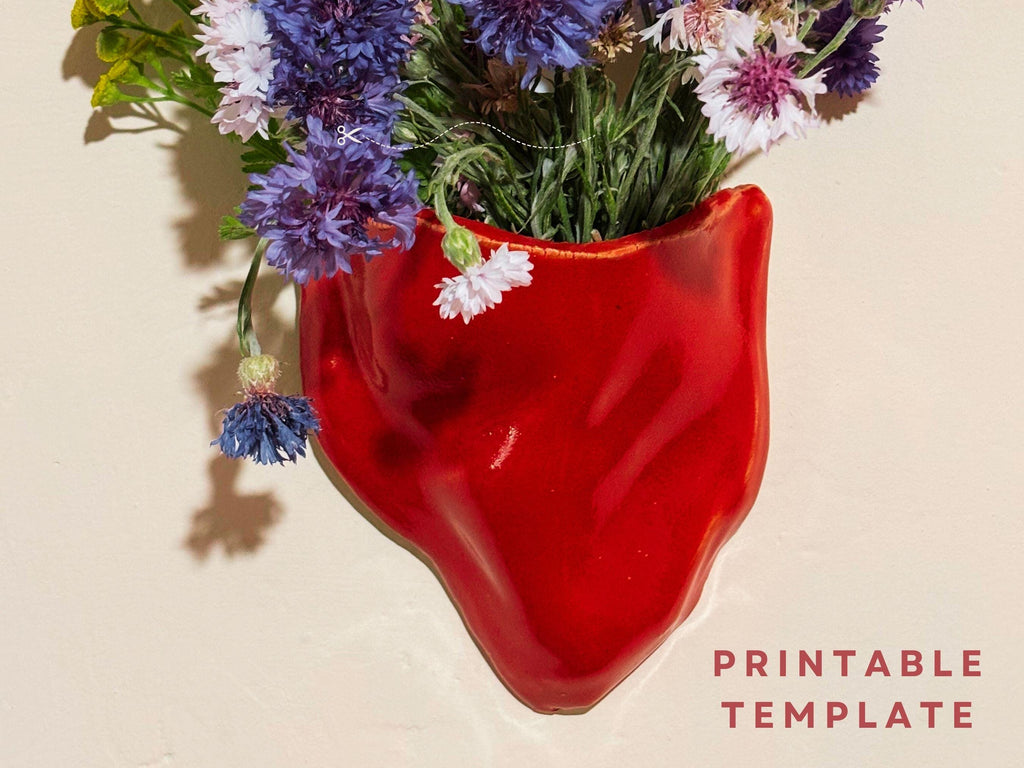 Printable pottery template for heart shaped wall vase. Heart Vase Pottery Template | Printable PDF Ceramic Wall Vase Pattern | DIY Slab Pottery Template | Handmade Wall Pocket Planter